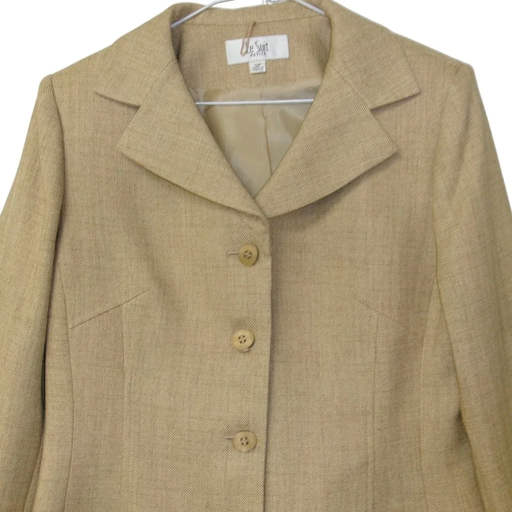 Le Suit Petite Women's Beige Herringbone Piece Skirt Suit Set Blazer & Skirt 12P - Picture 2 of 4